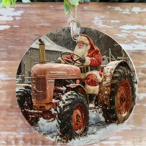 Santa on Tractor Holiday 4” Wood Ornament
